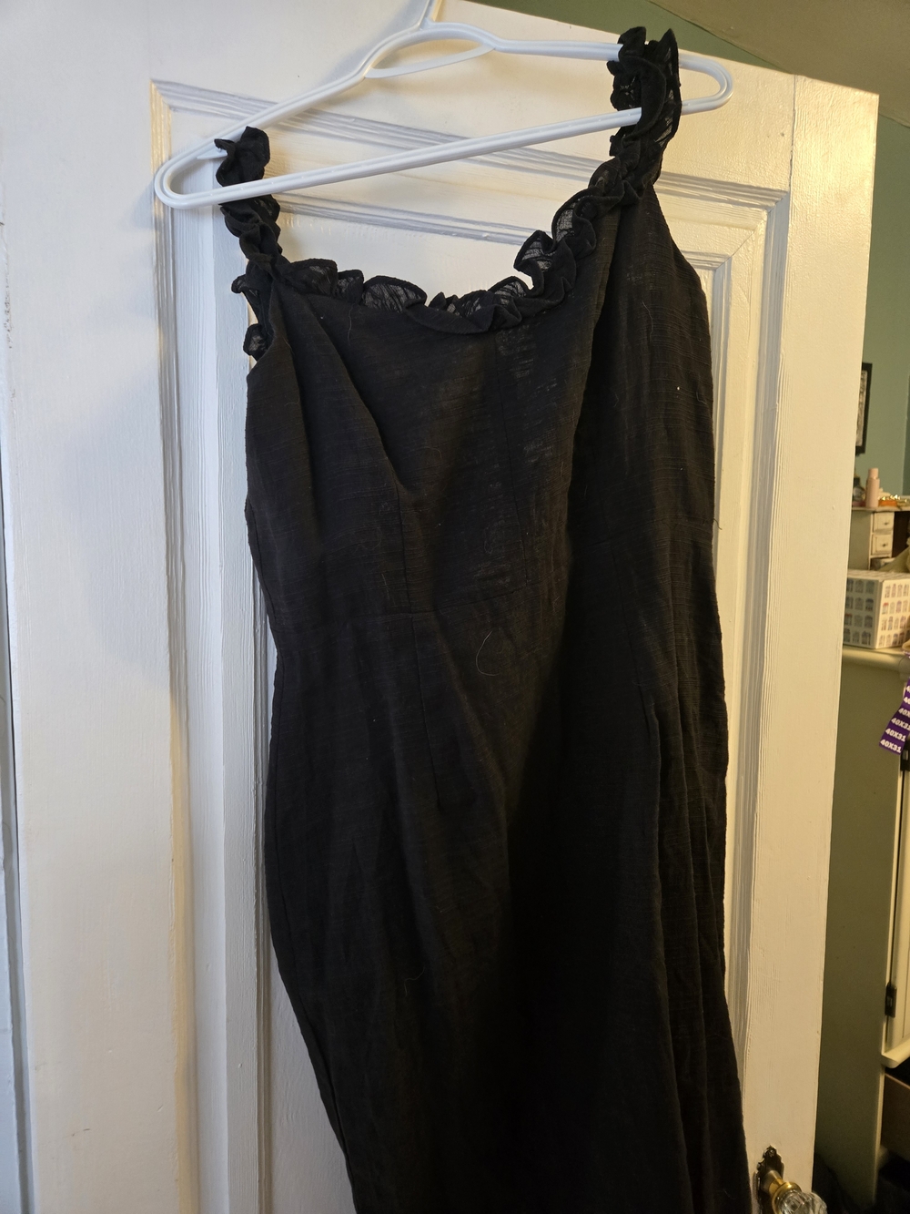 Black Ruffled Strap Midi Dress